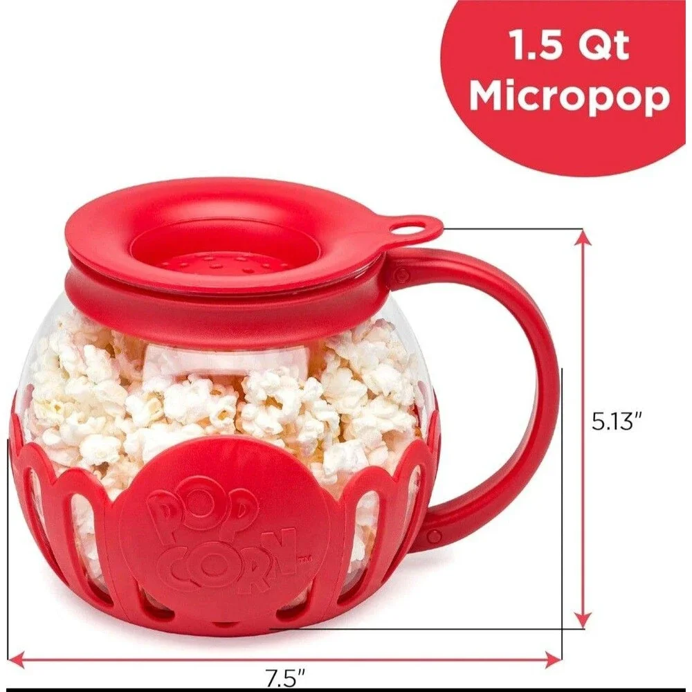 Mini Microwave Popcorn Popper 1.5 Quart Snack Size Capacity Red Epoca